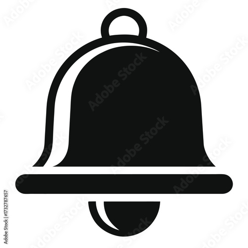 Simple black bell with a ring, clapper, and broad base stands isolated