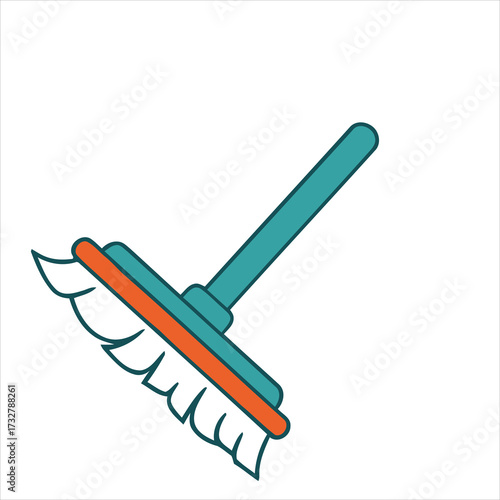 Teal broom orange handle cleaning tool vector