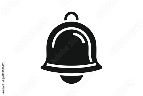 Isolated black bell icon with white highlights features a simple yet classic form