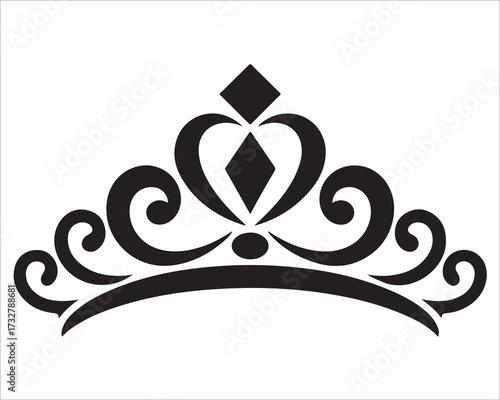 Vector illustration of elegant tiara silhouette with diamond crown design for royalty concept