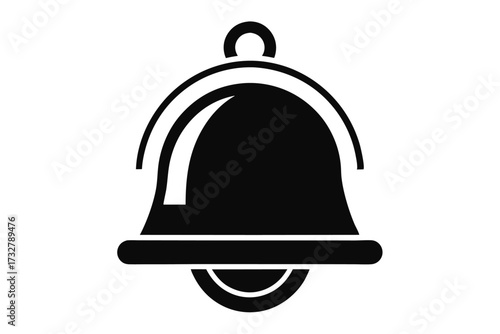 Isolated black bell icon features rounded contours and simple, minimal shape, set against a white backdrop