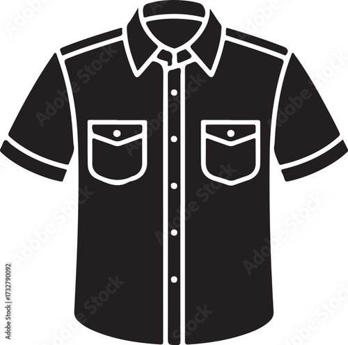 Black silhouette short sleeve button up shirt with pockets vector illustration for fashion design