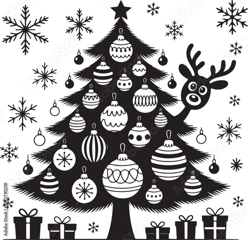 Set of Christmas trees and snowflakes