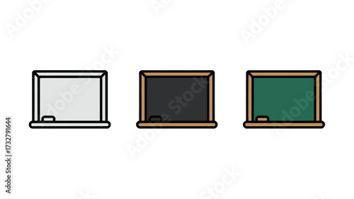 Set of whiteboard chalkboard and greenboard icons simple flat vector design element for education and presentation isolated on white background