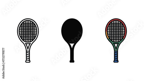 Set of tennis racket icons simple vector design element for sports and recreation isolated on white background