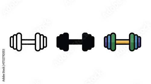 Dumbbell icon set vector illustration in outline glyph and color styles fitness and gym equipment