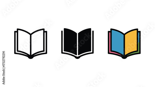 Set of book icons simple flat vector design element isolated on white background for education and reading concepts
