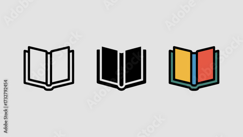 Open book icon set simple line and color vector illustration perfect for education and library related designs