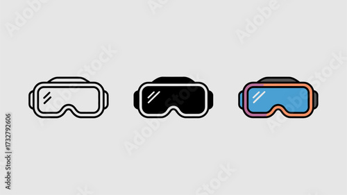 Set of VR headset icons simple flat vector design element for virtual reality technology isolated on white background