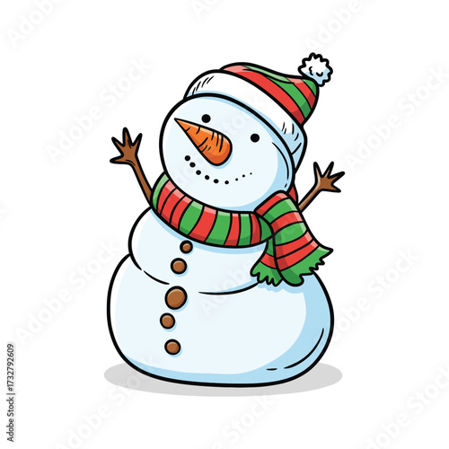 Snowman Outline Vector Illustration Waving with Simple Design for Web and App Winter Icon