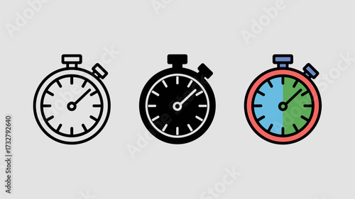 Stopwatch icon set vector illustration in outline solid and color styles design element for time management and productivity apps
