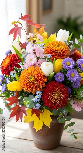 Autumn Floral Arrangement in Terracotta Pot.