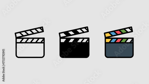 Set of clapperboard icons simple flat vector design element for film and video production isolated on white background