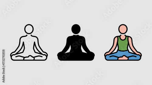 Set of yoga pose icons minimalist vector illustration of a person in lotus position isolated on white background