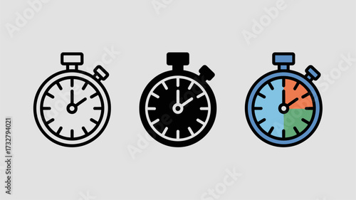Stopwatch icon set simple flat vector illustration for time management and productivity isolated on white background