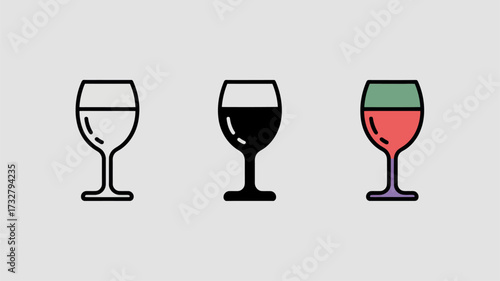 Set of wine glass icons simple vector illustration in different styles isolated on white background