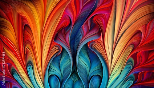 Colorful Layered Structure An Abstract Fractal Creation With An Optically Challenging Layered Structrual Design In Red Pink Yellow Orange Turquoise And Blue