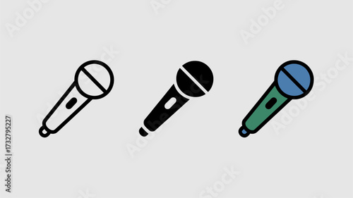 Microphone vector icon set simple line and filled style perfect for podcasting and recording applications
