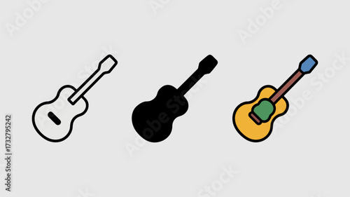 Acoustic guitar vector icon set minimalist flat design musical instrument illustration for music apps and websites