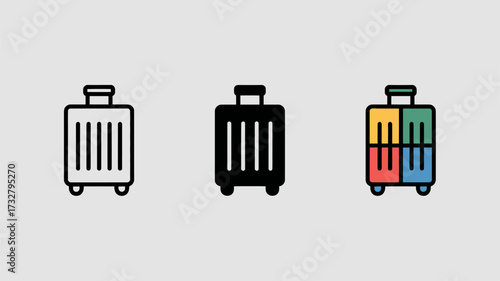 Set of suitcase icons simple flat vector design element for travel and vacation apps isolated on white background