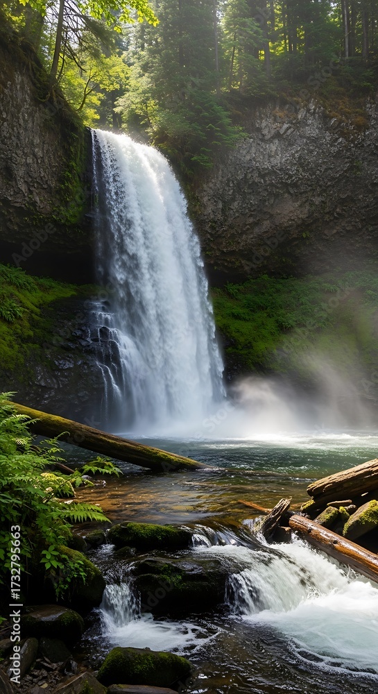 Obraz premium Beautiful Waterfall in Lush Forest.