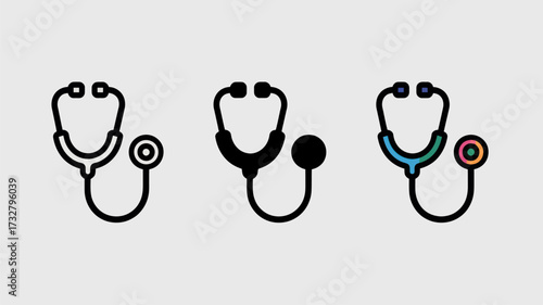 Set of stethoscope icons medical equipment in outline and flat style vector illustration for healthcare and diagnostic concepts
