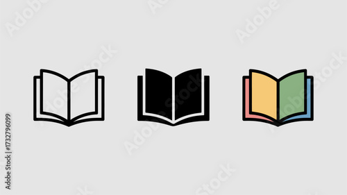 Open book icon set simple flat vector design education and reading concept for web and mobile apps isolated on white background