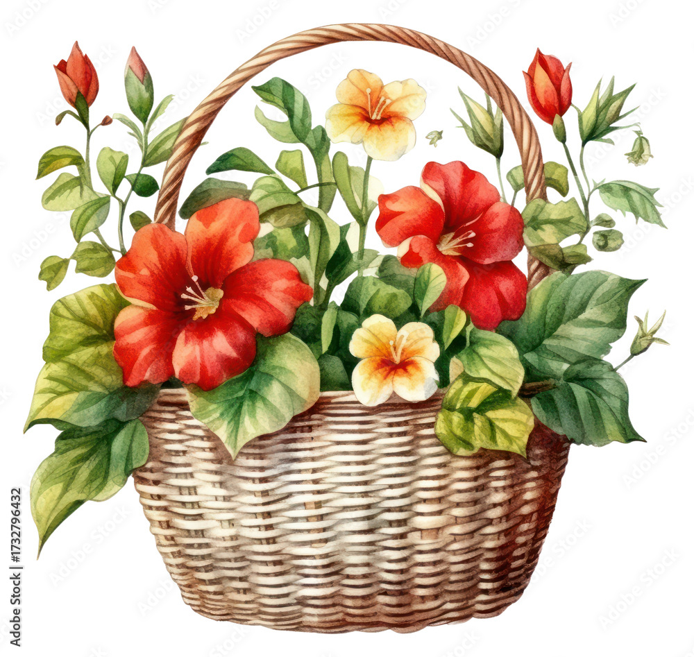 Obraz premium PNG Watercolor botanical on basket flower plant