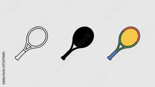 Tennis racket icons vector illustration in different styles design element for sports and recreation projects