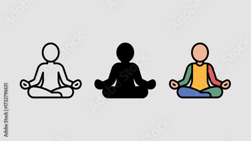 Set of yoga pose icons minimalist vector illustration of meditation posture isolated on a gray background
