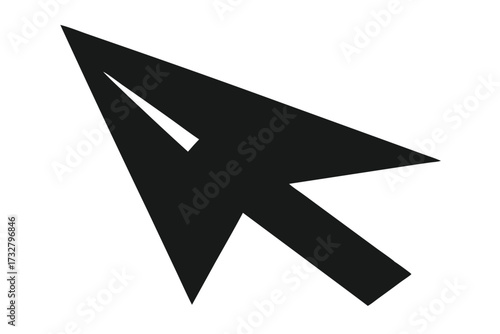 Distinct black pointer arrow icon points diagonally upwards against a plain white backdrop