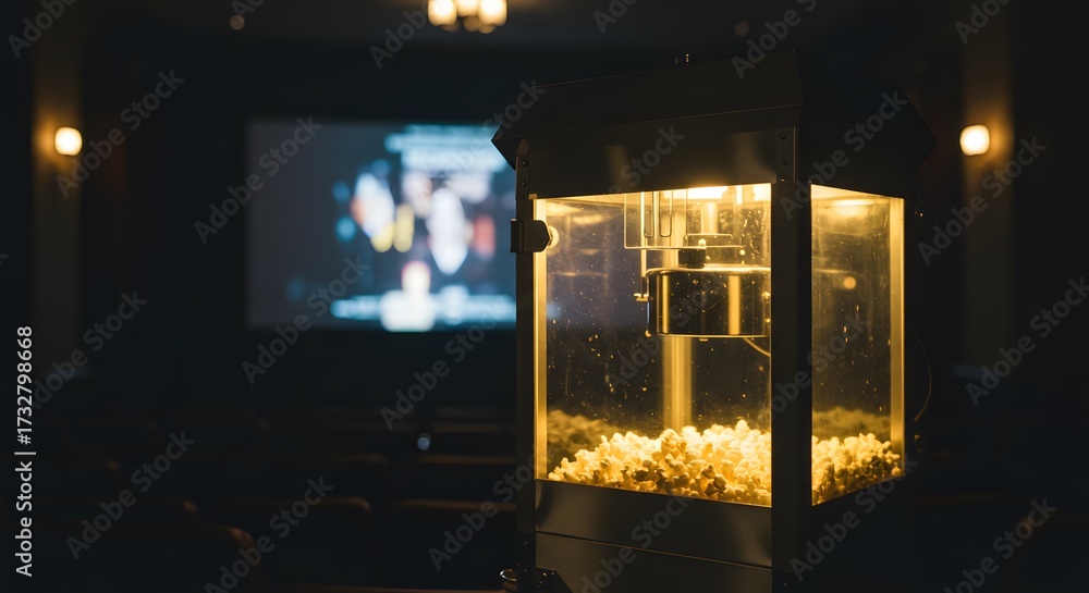 Obraz premium Professional Popcorn & Concession Cart, in a movie theater 