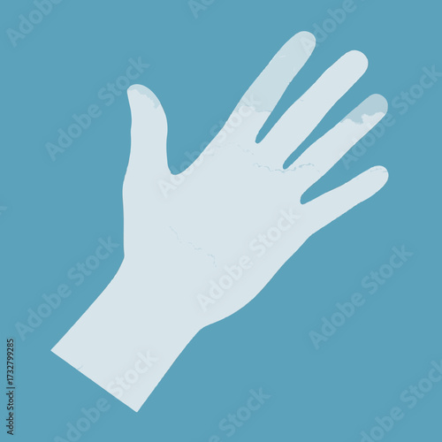 Minimalist vector illustration of a pale translucent human hand with an ethereal, watery texture, symbolizing a gentle touch or spiritual presence