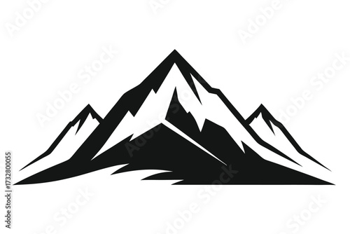 Black and white mountain peaks ascend against a plain backdrop, forming a jagged silhouette