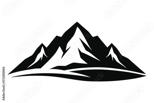 Majestic mountain range silhouette creates a striking and strong nature icon in monochrome