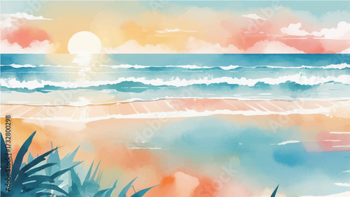 Beach with umbrellas and chairs by the sea