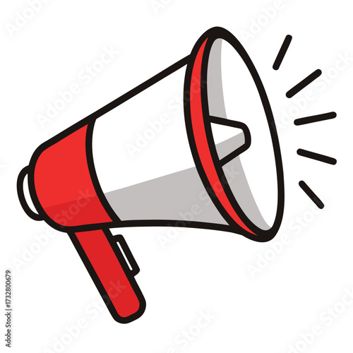 Red and White Megaphone Illustration with Sound Waves megaphone, bullhorn