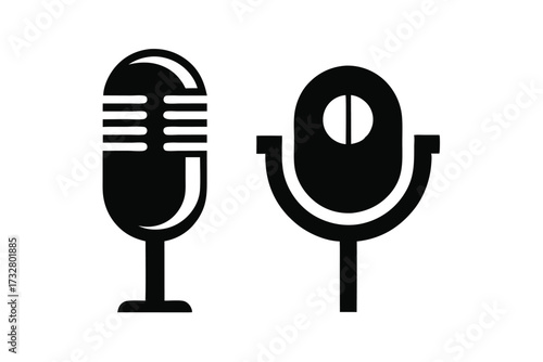 Two distinct microphone icons stand boldly in black against a bright white backdrop