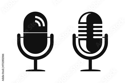 Two simple black microphone icons stand out against a plain white background