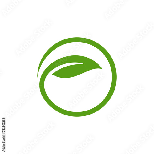 A simple green leaf design enclosed within a circular shape, representing nature.