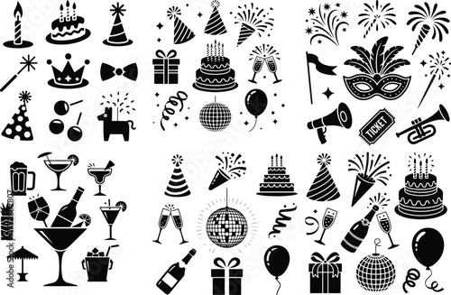 Party All Item Icon Silhouette Set Celebration Party Icon Silhouette Collection