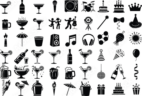 Party All Item Icon Silhouette Set Celebration Party Icon Silhouette Collection