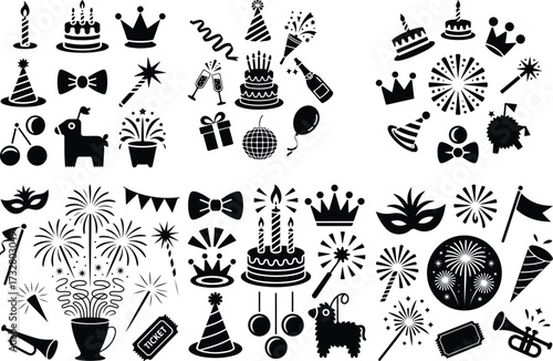 Party All Item Icon Silhouette Set Celebration Party Icon Silhouette Collection