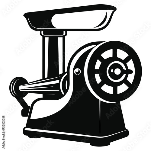 Traditional food grinder silhouette shows a simple design with classic kitchen appliance aesthetics in black