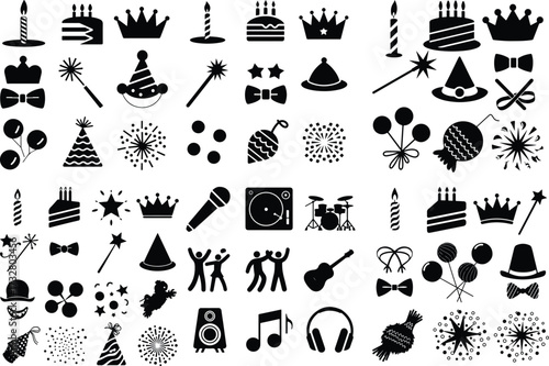 Party All Item Icon Silhouette Set Celebration Party Icon Silhouette Collection