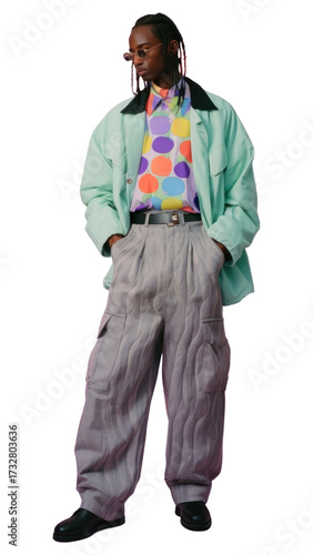 PNG Y2k fashion shoot of a black man purple adult individuality.