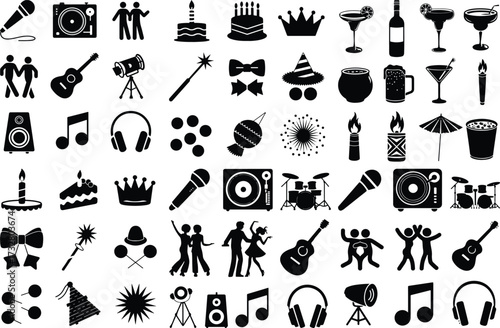 Party All Item Icon Silhouette Set Celebration Party Icon Silhouette Collection