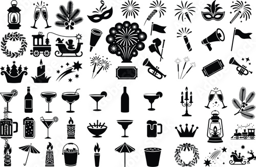 Party All Item Icon Silhouette Set Celebration Party Icon Silhouette Collection