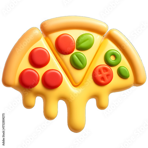 Pizza Slices Icon with Pepperoni Margherita and Vegetarian Flavors Featuring Melted Cheese on Transparent Background 3D Style