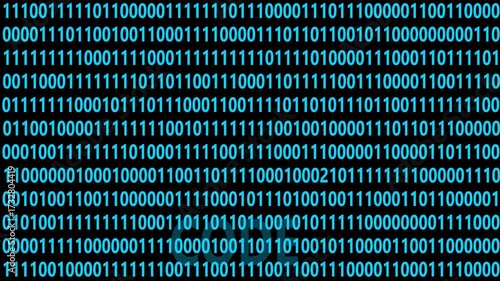 Digital binary code background cyan color. Shiny numbers of 1 and 0 animated to change randomly. 4k video
